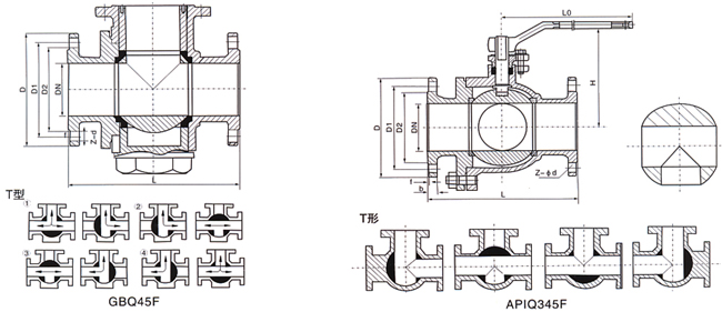 三通T型球閥 (結構尺寸圖) 